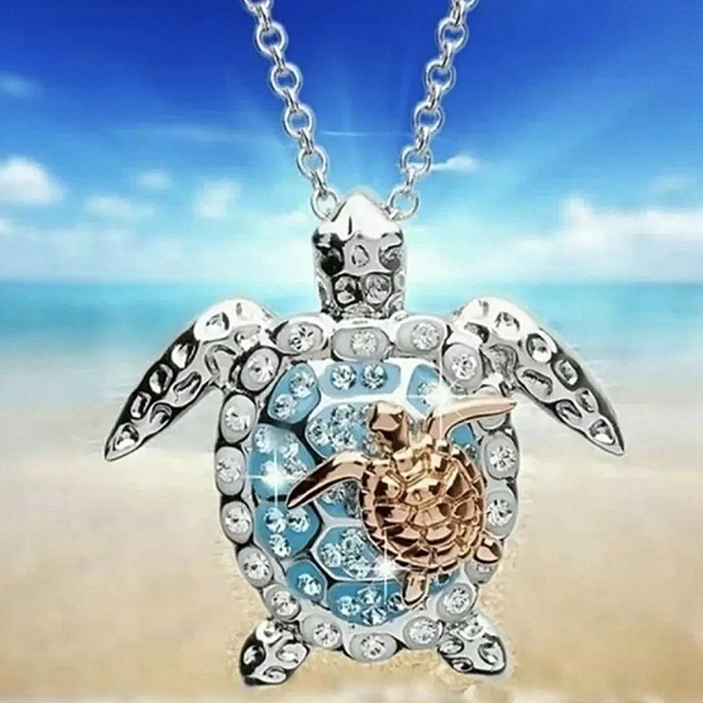2 Toned Momma and Baby Sea Turtle Necklace